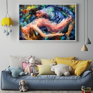 Sea of Emotion Leinwand Gemälde Sinnliche nackte Paar Gemälde, romantische Wandkunst für Valentinstag Geschenk, Schlafzimmer Dekor, Liebhaber Kunst Bild 5