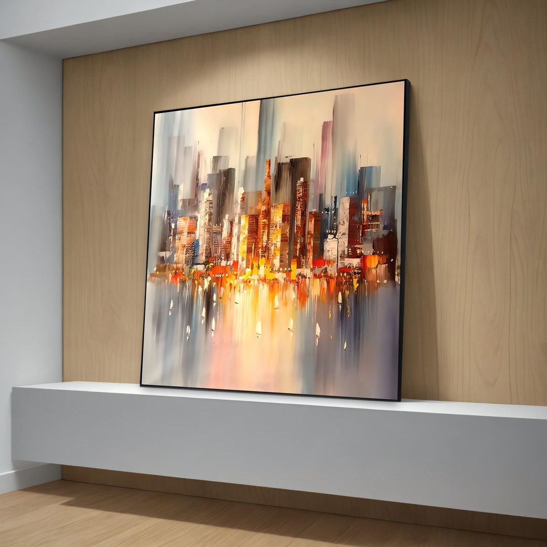 Abstract New York City Skyline Canvas Painting - Modern Cityscape Wall ...