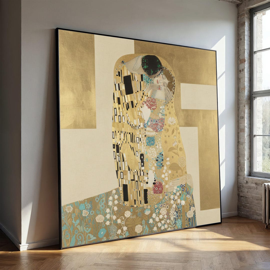 The Kiss Canvas Wall Art, Gustav Klimt Gold Leaf Print, Romantic Couple ...