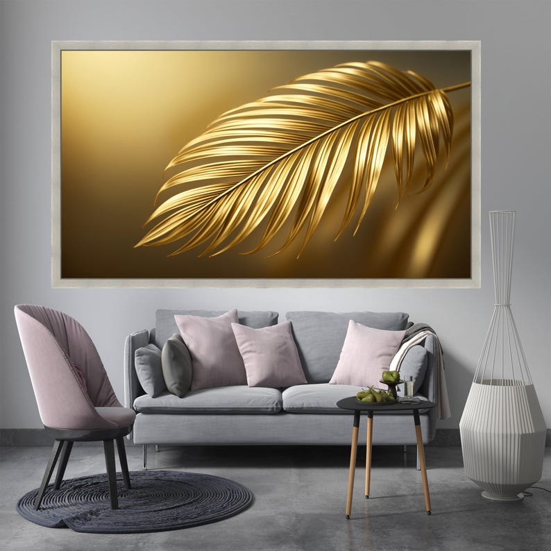 Elegant Golden Palm Leaf Canvas Wall Art, Metallic Nature Print, Luxe ...