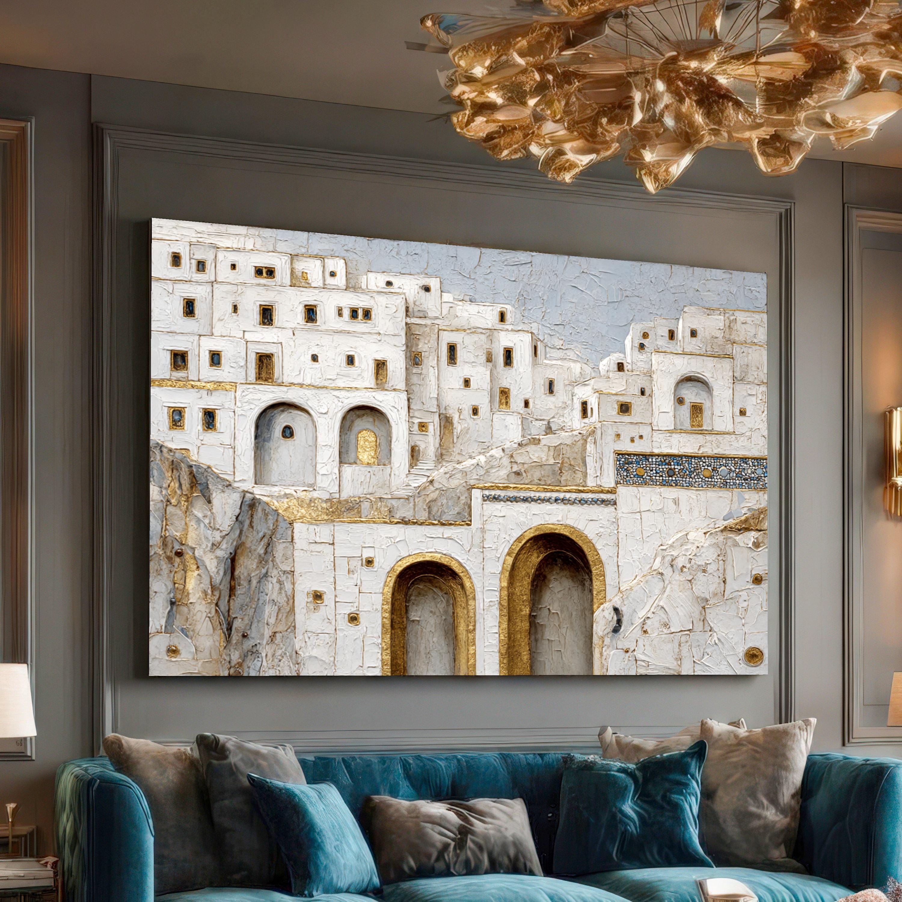 Gustav Klimt Original Canvas Wall Art, White Mediterranean