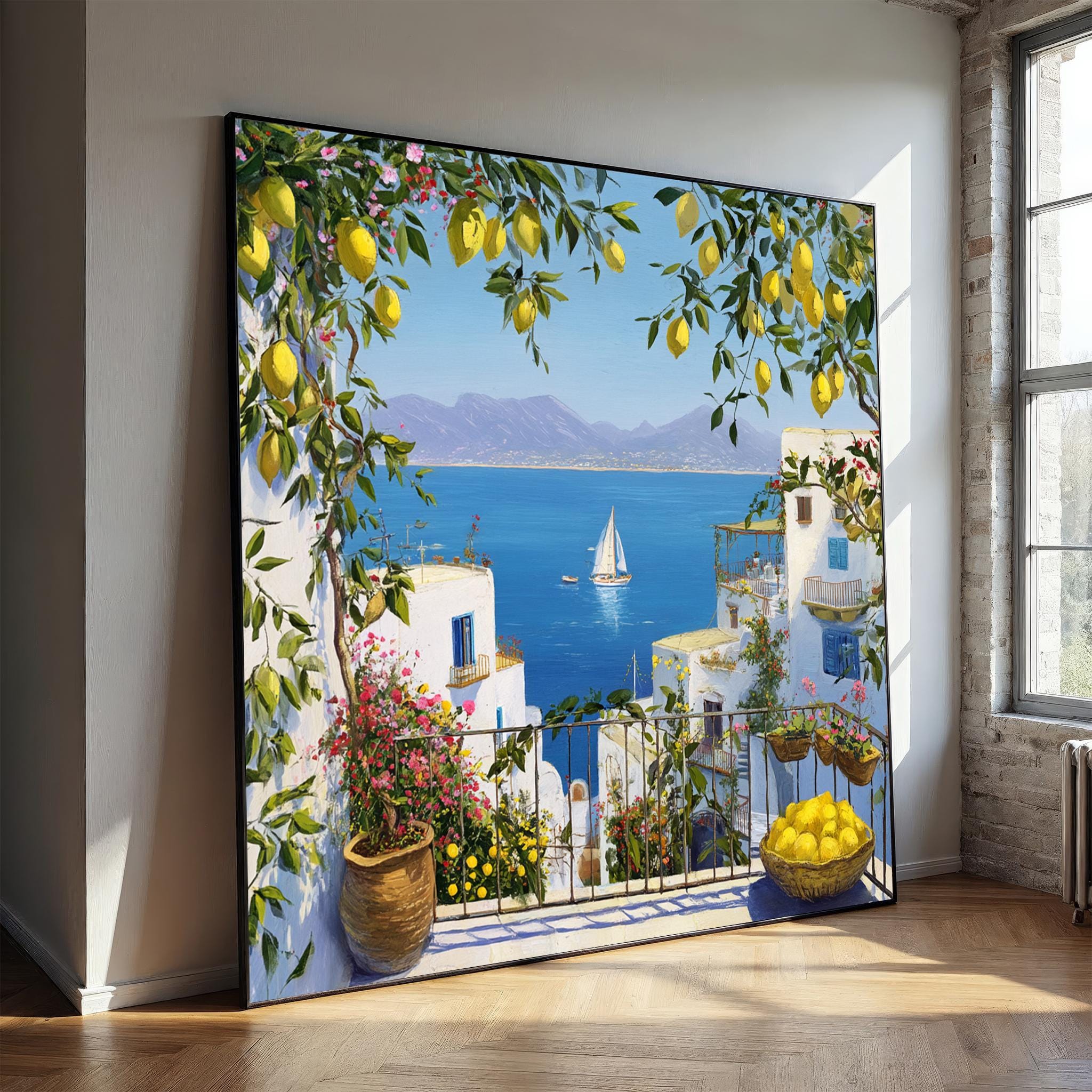 【2024／美品✨】SZ ×RonHerman seaside CANVAS Mediterranean Lemon Balcony Canvas Painting - Ready to Hang