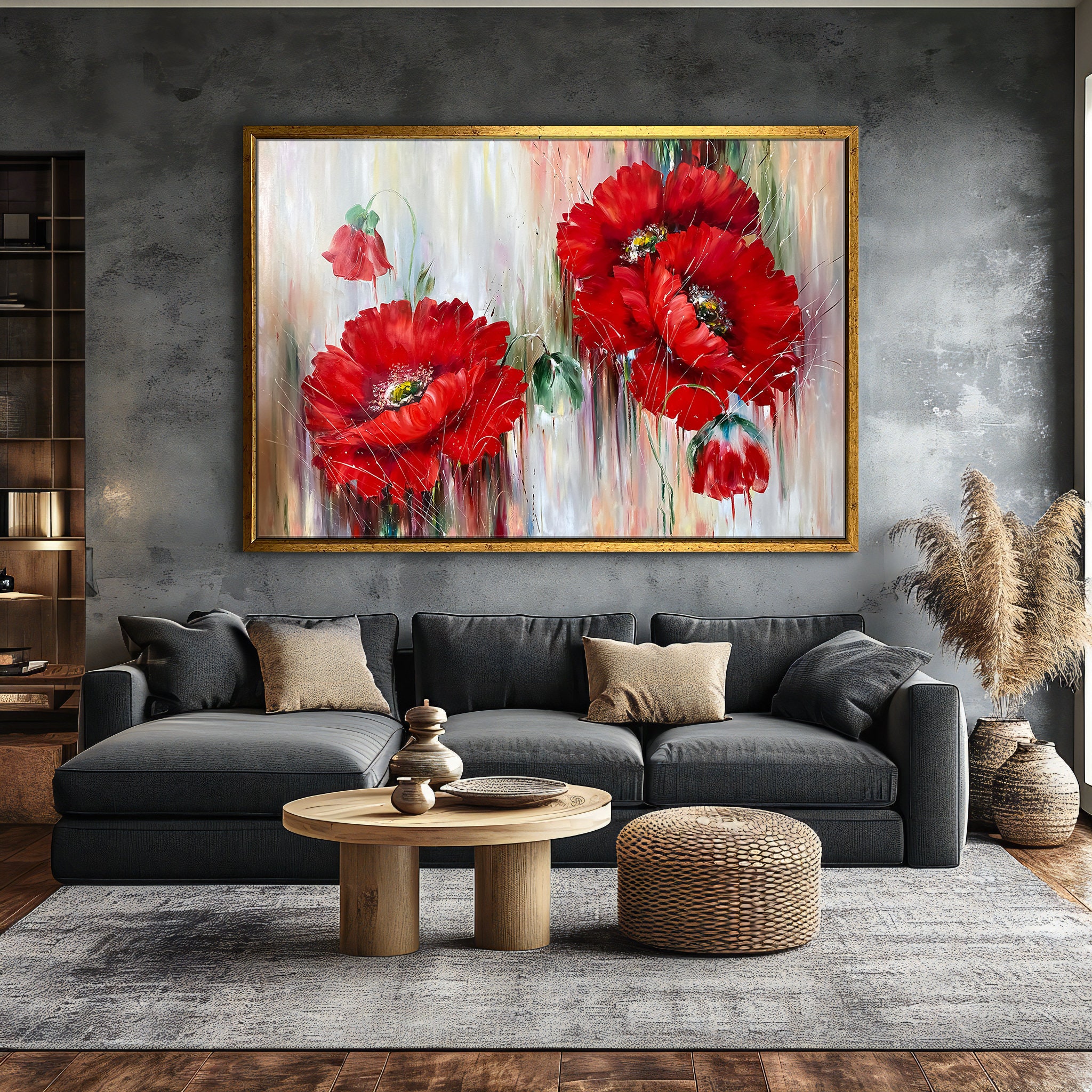 Red Poppies Canvas Painting - Elegant Floral Wall Decor for Living Room ...