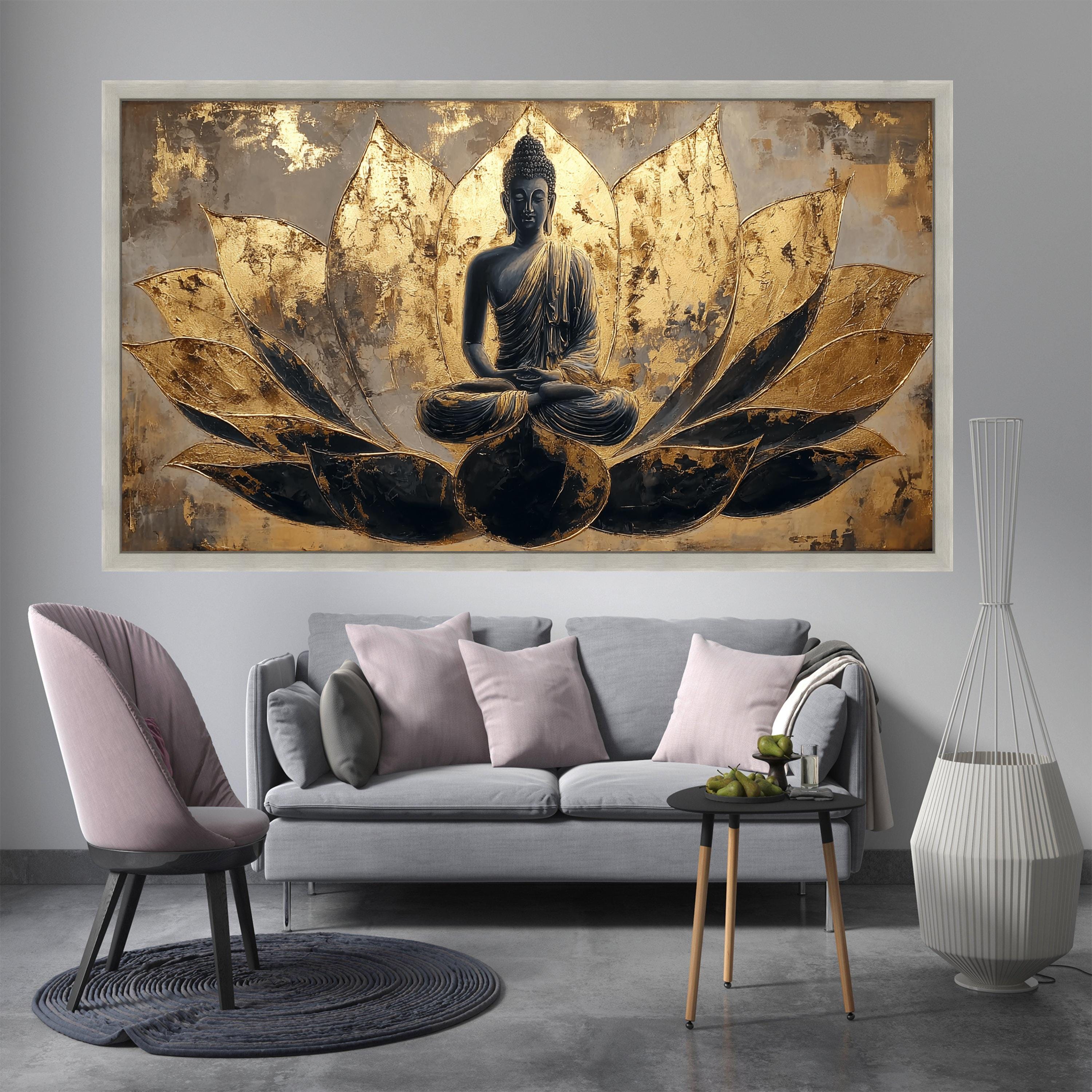 Golden Buddha Lotus Canvas, Zen Meditation Wall Art, Spiritual Home ...