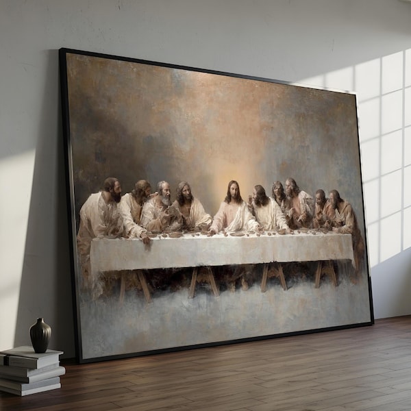 The Last Supper Canvas Painting for Dining Room – Ready to Hang Christian Wall Art Gift – Jesus and Disciples Religious Home Décor