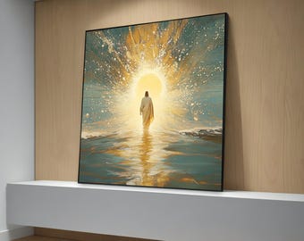 Radiant Jesus with Sunburst Canvas Painting - Inspirational Christian Art Gift for Spiritual Wall Decor and Divine Illumination