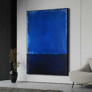 Mark Rothko Canvas Painting No. 73 - Blue and Black Abstract Wall Art, Modern Minimalist Decor for Living Room Gift