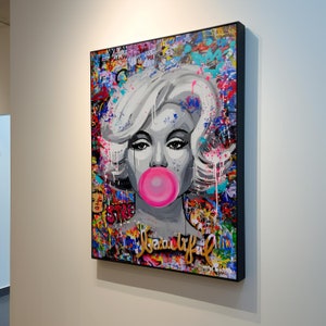 Bubble Gum Woman Canvas Wall Art, OMG Pop Art, Banksy Graffiti Art, Street Artwork, Banksy Woman Art