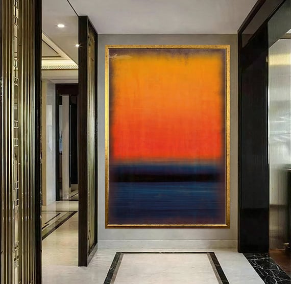 Mark Rothko Blue Orange Framed Canvas Painting, Abstract Wall Art