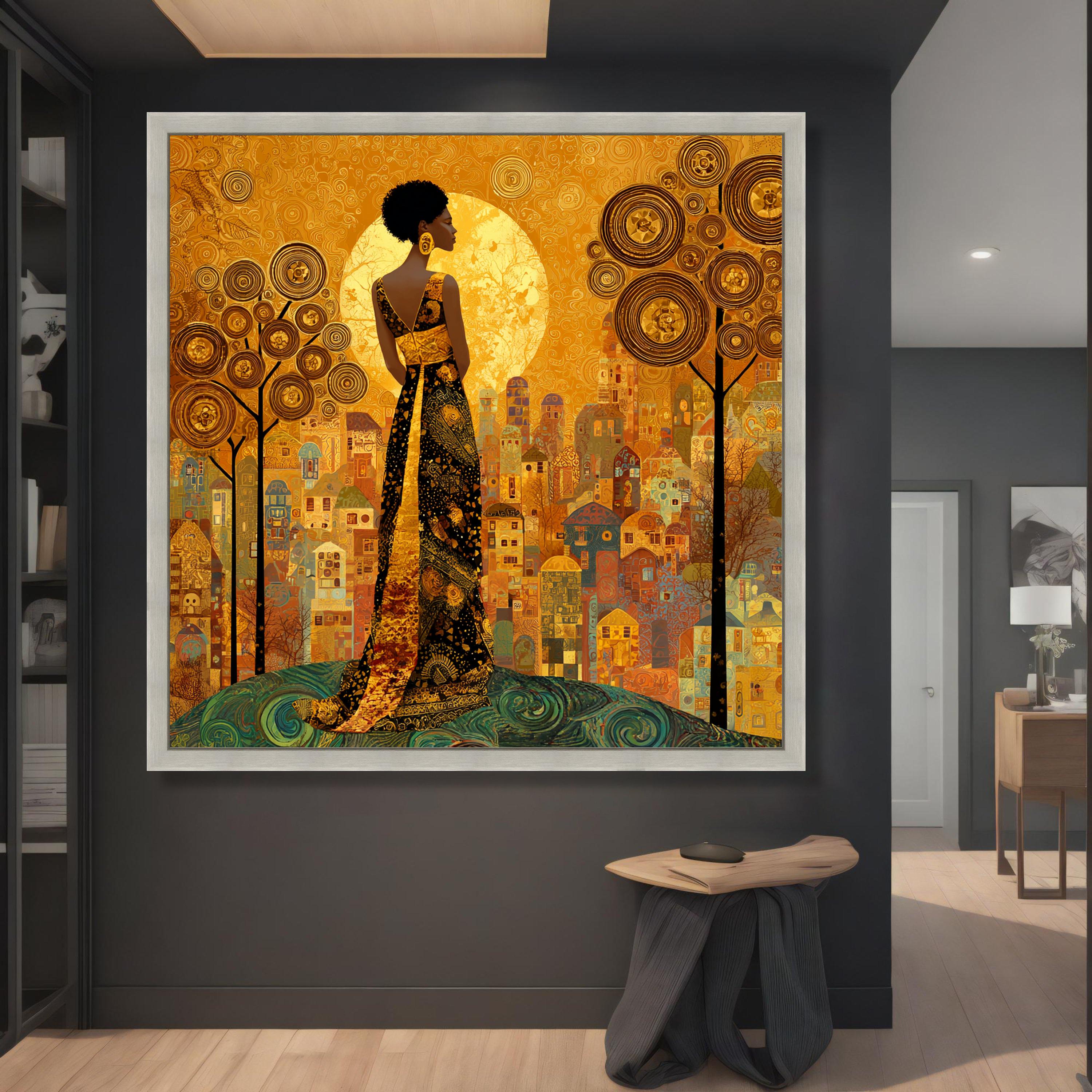 Gustav Klimt Woman in Patterned Dress Canvas Wall Art, Abstract Golden ...