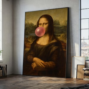 Funny Mona Lisa Canvas Painting Wall Art Ready to Hang Gift, Pop Art Graffiti Style Modern Home Decor for Living Room