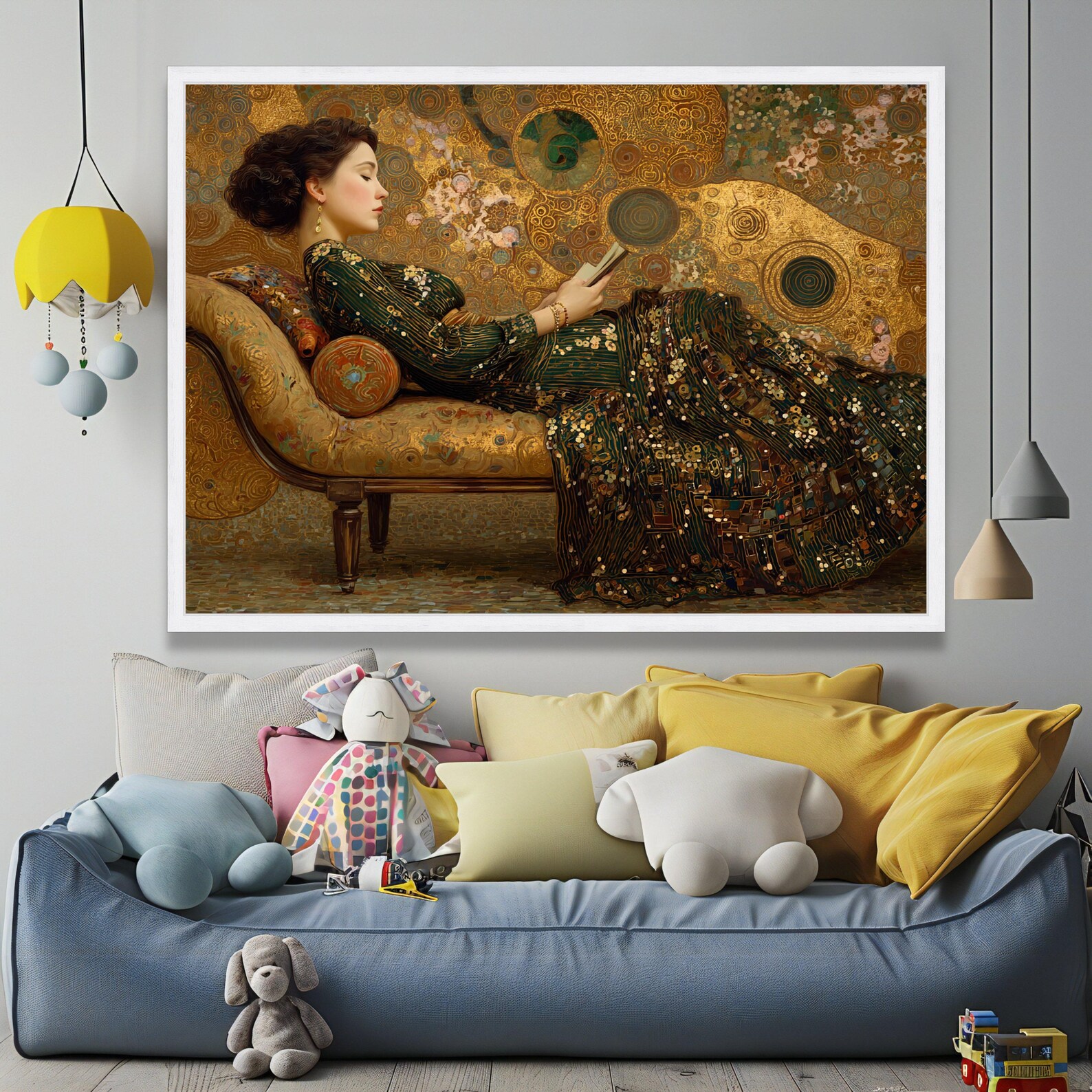 Gustav Klimt Woman Reading Canvas, Elegant Art Nouveau Wall Art, Gold ...
