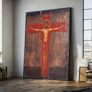 Byzantine Jesus Crucifixion Canvas Painting – Sacred Christian Wall Art, Ready to Hang, Spiritual Gift, Religious Home Decor