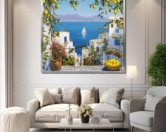 Mediterranean Lemon Balcony Canvas Painting - Ready to Hang