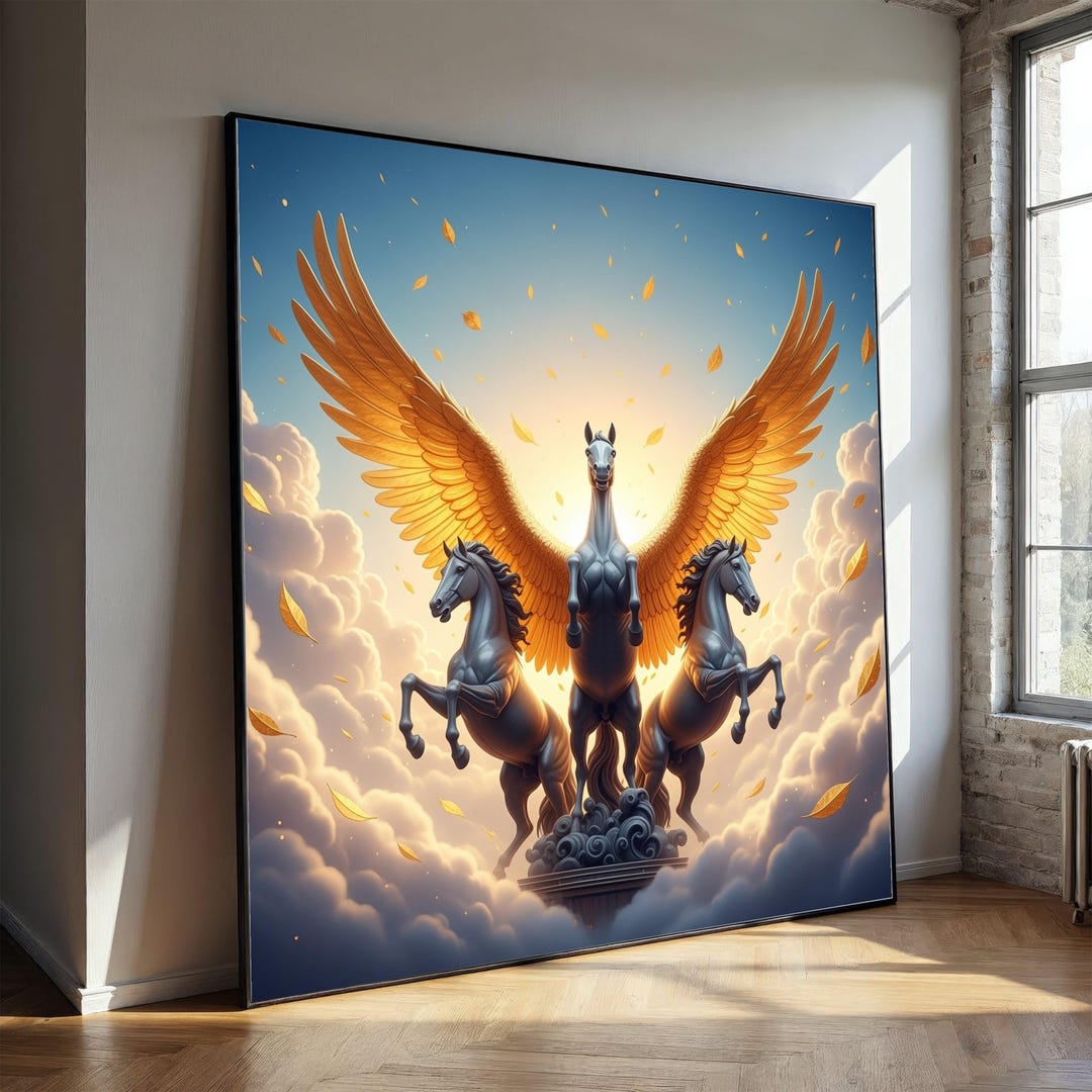 Majestic Winged Horse Trio Canvas, Fantasy Pegasus Wall Art, Mythical ...
