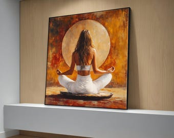Zen Yoga Canvas Painting, Spiritual Meditation Artwork, Large Boho Wall Decor, Mindful Gift for Yogis and Art Lovers