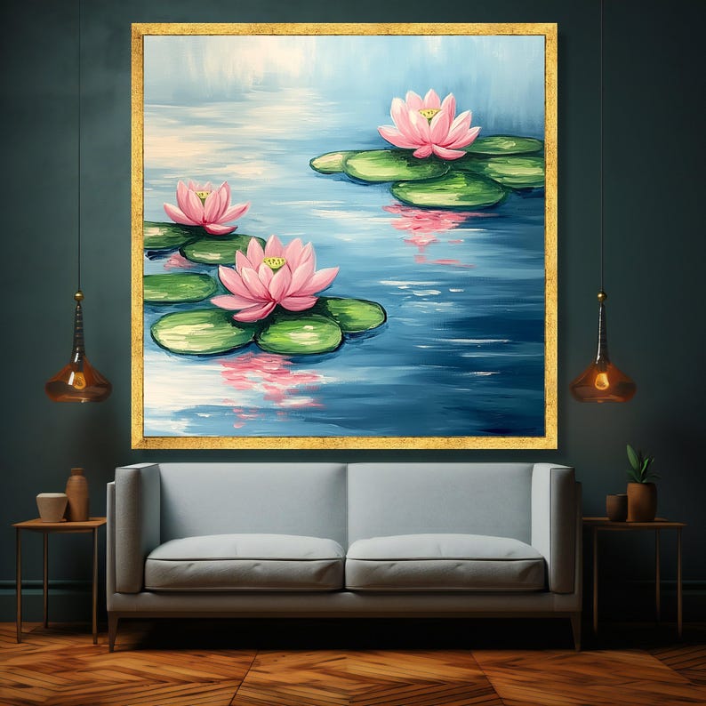 Tranquil Pink Lotus Flowers Canvas, Water Lily Pond Wall Art, Calming ...