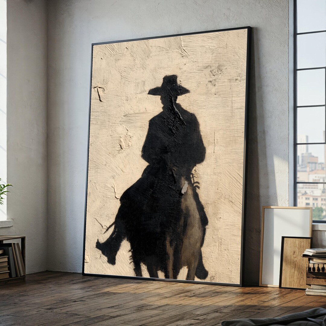 Western Cowboy Silhouette Canvas, Rustic Horse Rider Wall Art, Vintage ...