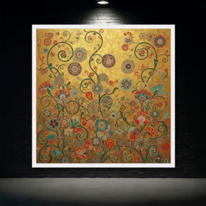 Gustav Klimt Floral Canvas, Gold Leaf Wall Art, Decorative Botanical Print, Vintage Style Home Decor, Elegant Canvas Wall Art image 4
