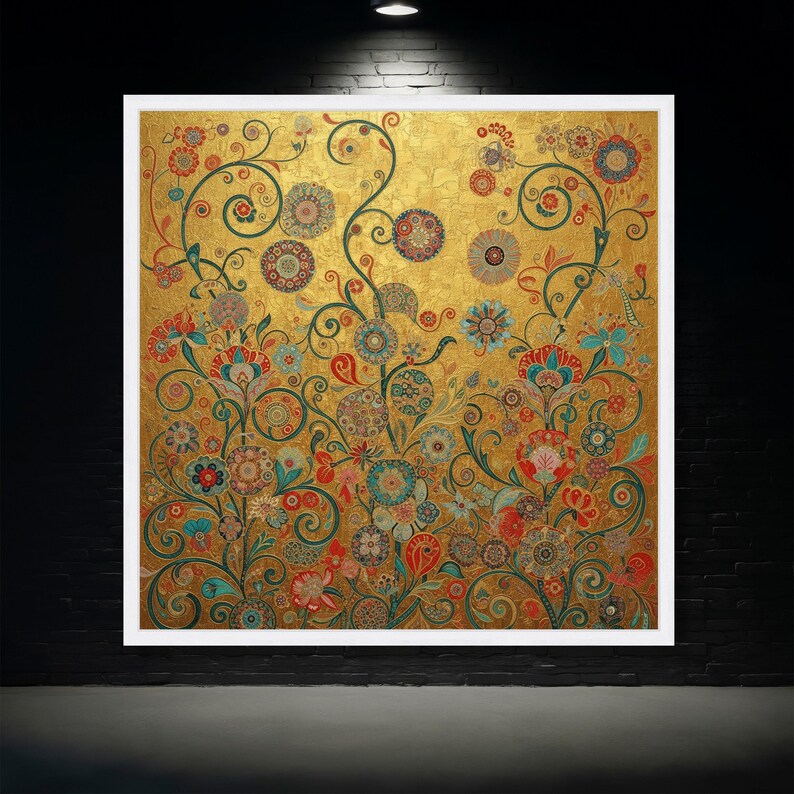Gustav Klimt Floral Canvas, Gold Leaf Wall Art, Decorative Botanical Print, Vintage Style Home Decor, Elegant Canvas Wall Art image 4