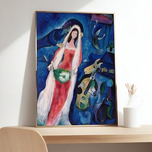 Impresión en lienzo de Marc Chagall, arte mural surrealista, cuadro de novia y cabra, póster de exposición, decoración de pared