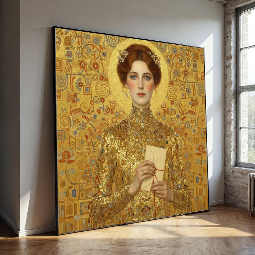 Elegant Woman With Letter, Gustav Klimt Canvas, Gold Decorative Art ...