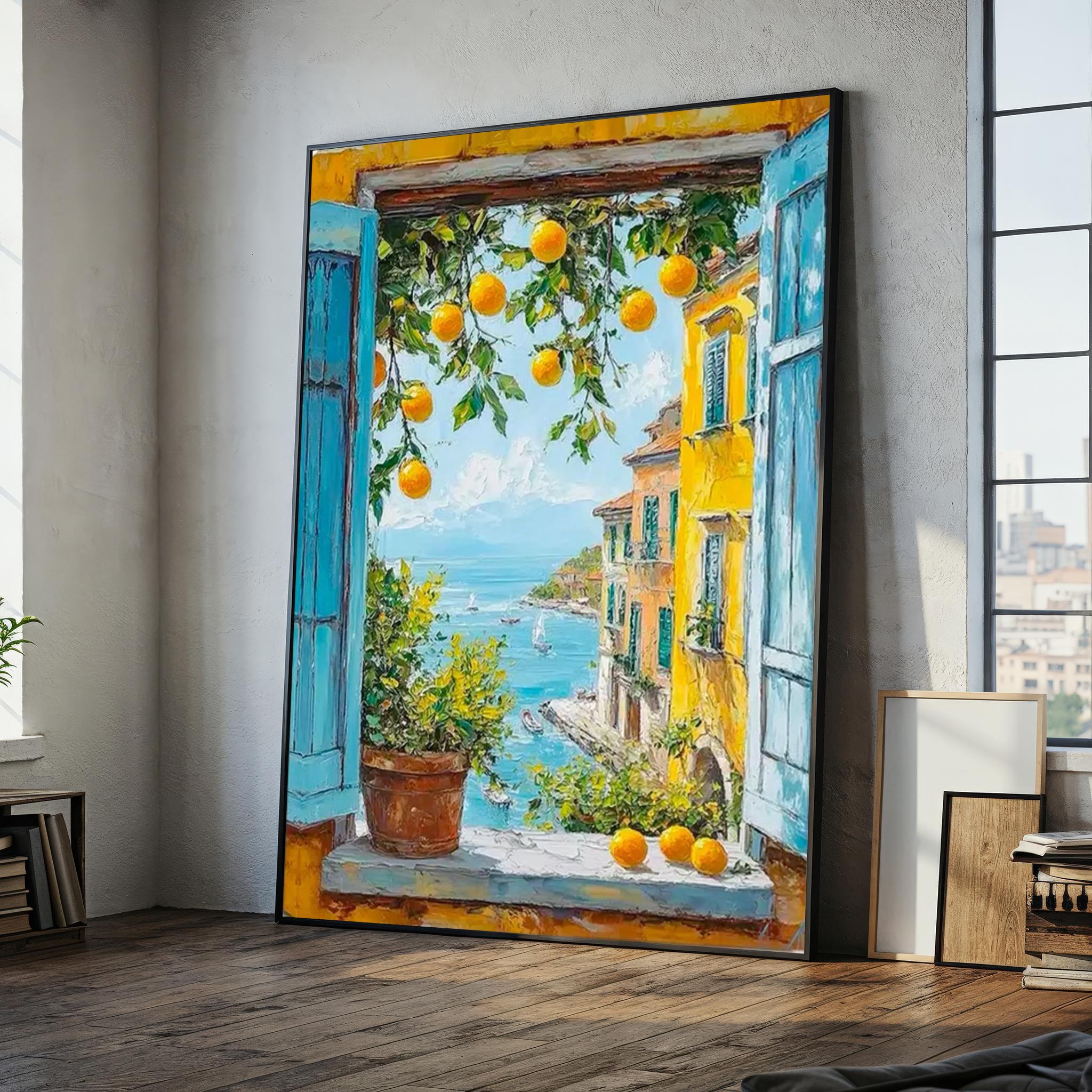 【2024／美品✨】SZ ×RonHerman seaside CANVAS Mediterranean Coastal View Canvas Painting - Ready to Hang Kitchen