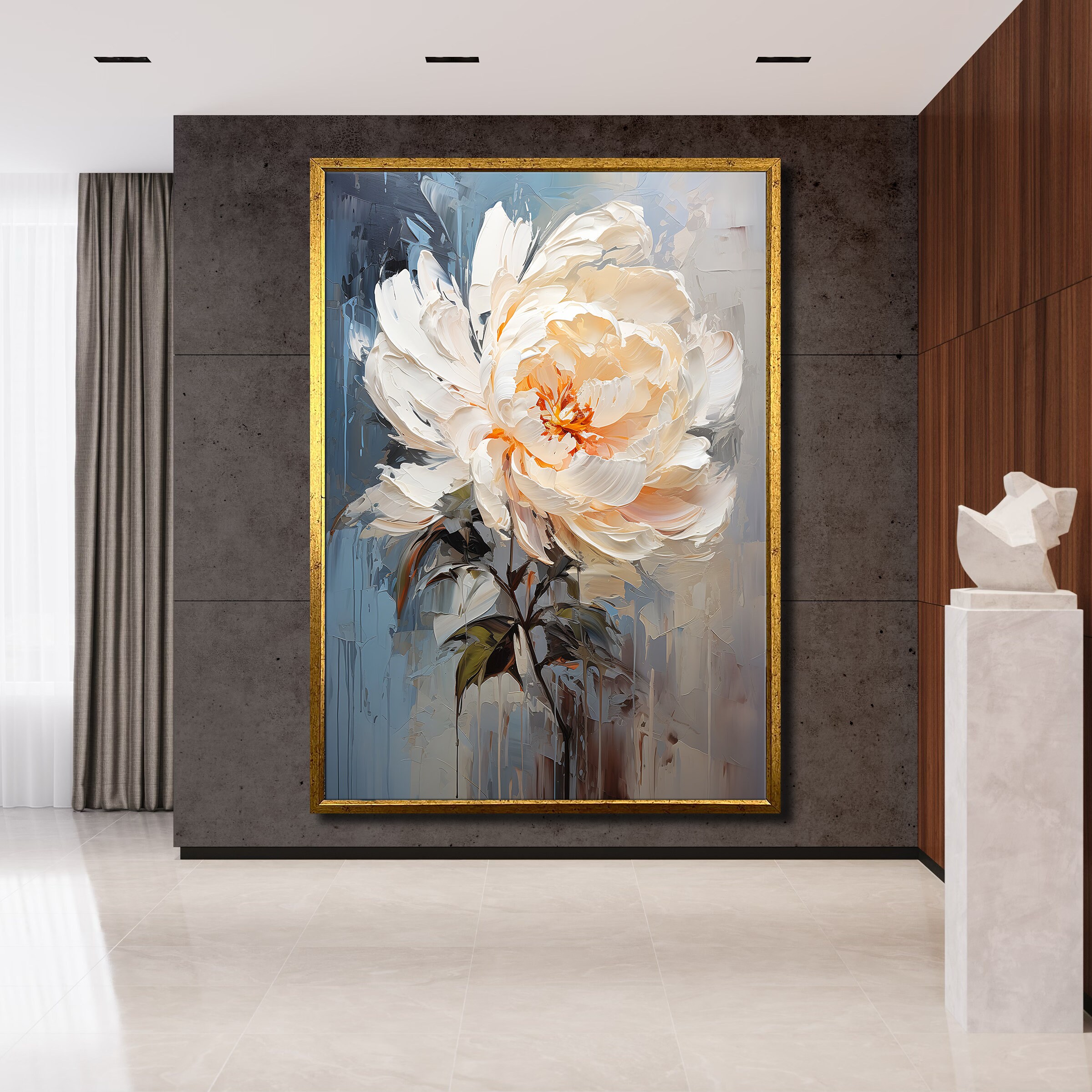 Elegant White Peony Canvas Painting - Chic Floral Wall Decor for Home ...