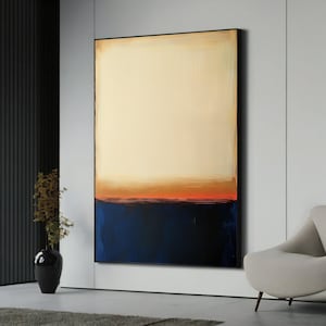 Mark Rothko canvas schilderij nr. 54 - beige, oranje en blauw abstracte muurkunst, modern minimalistisch decor cadeau