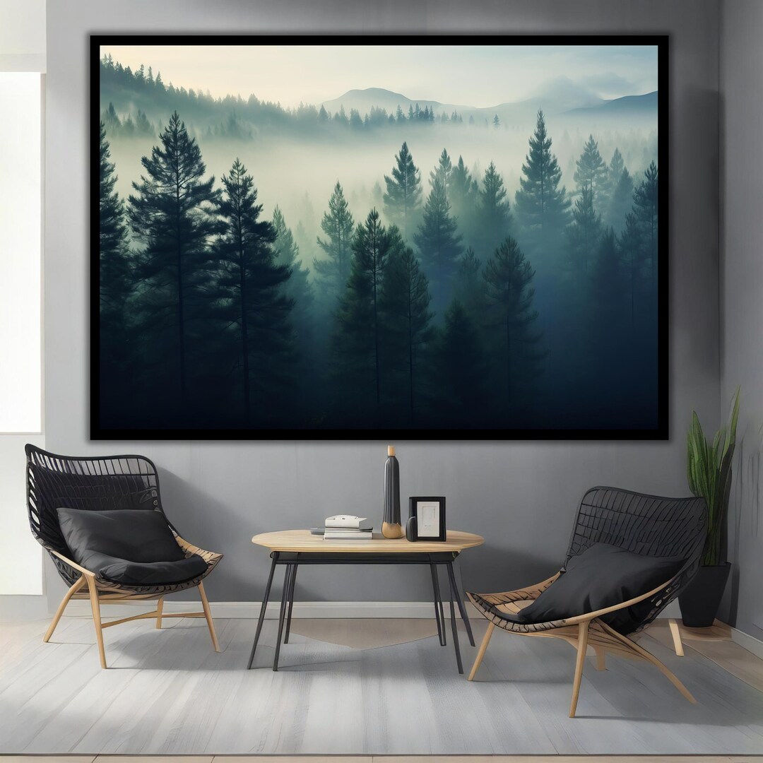 Misty Forest Canvas Print Lonely Trees Wall Decor Nature - Etsy