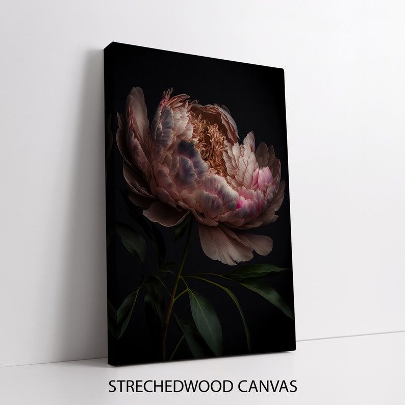 Peony Canvas Painting- Pink Floral Wall Decor, Botanical Portrait on ...