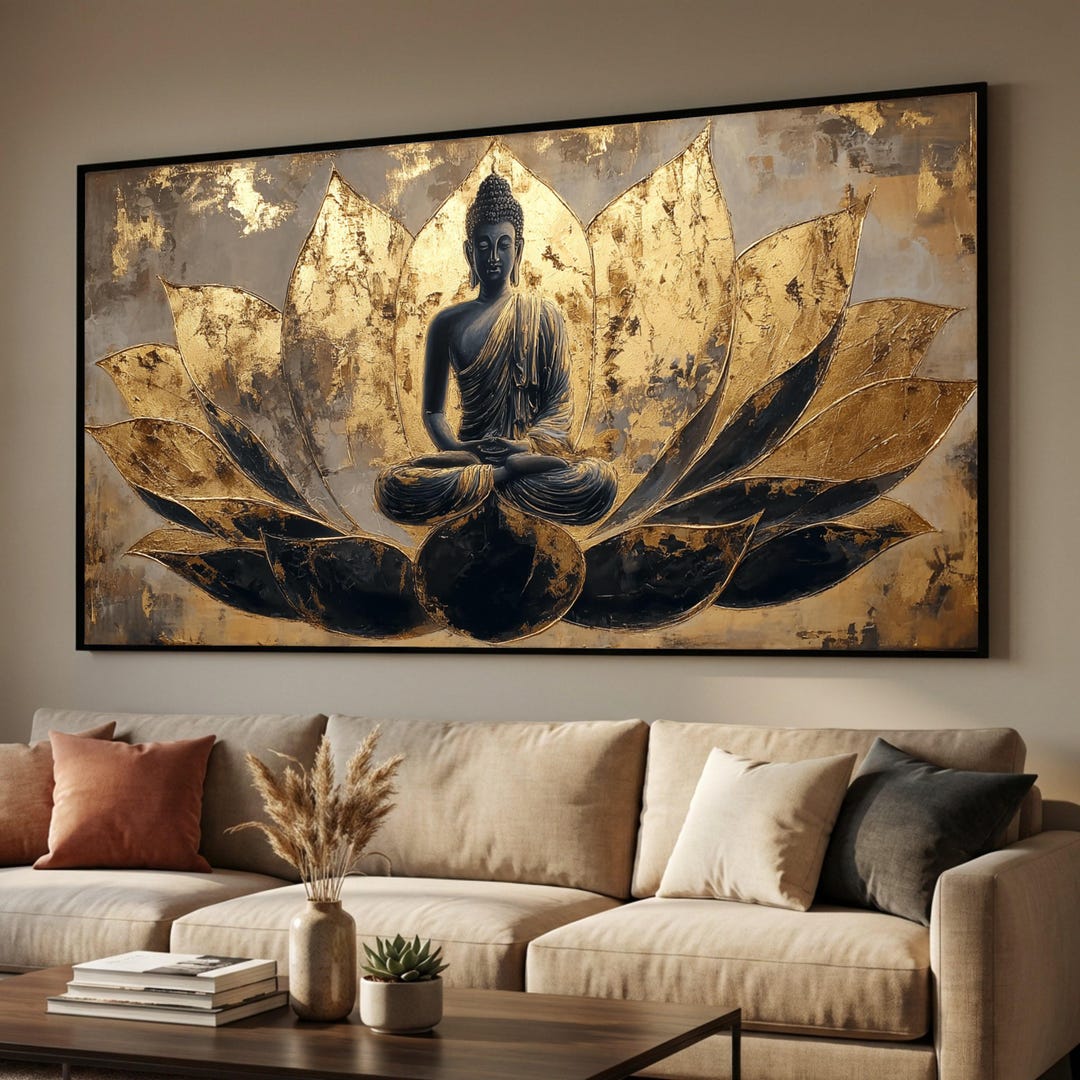 Golden Buddha Lotus Canvas, Zen Meditation Wall Art, Spiritual Home ...
