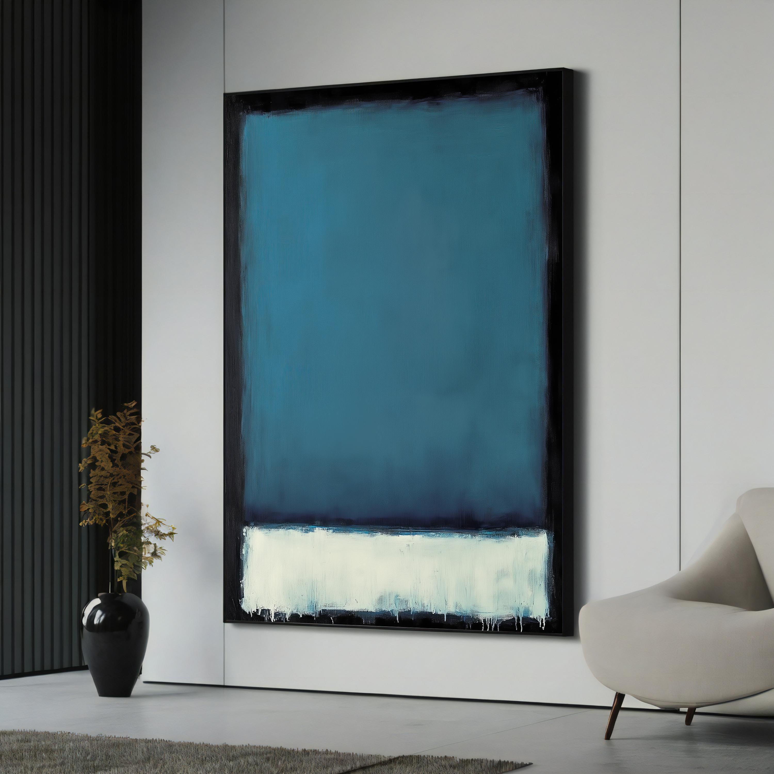 Mark Rothko Canvas Painting No. 88 - Teal and White Abstract Wall Art, Modern Minimalist Decor Gift