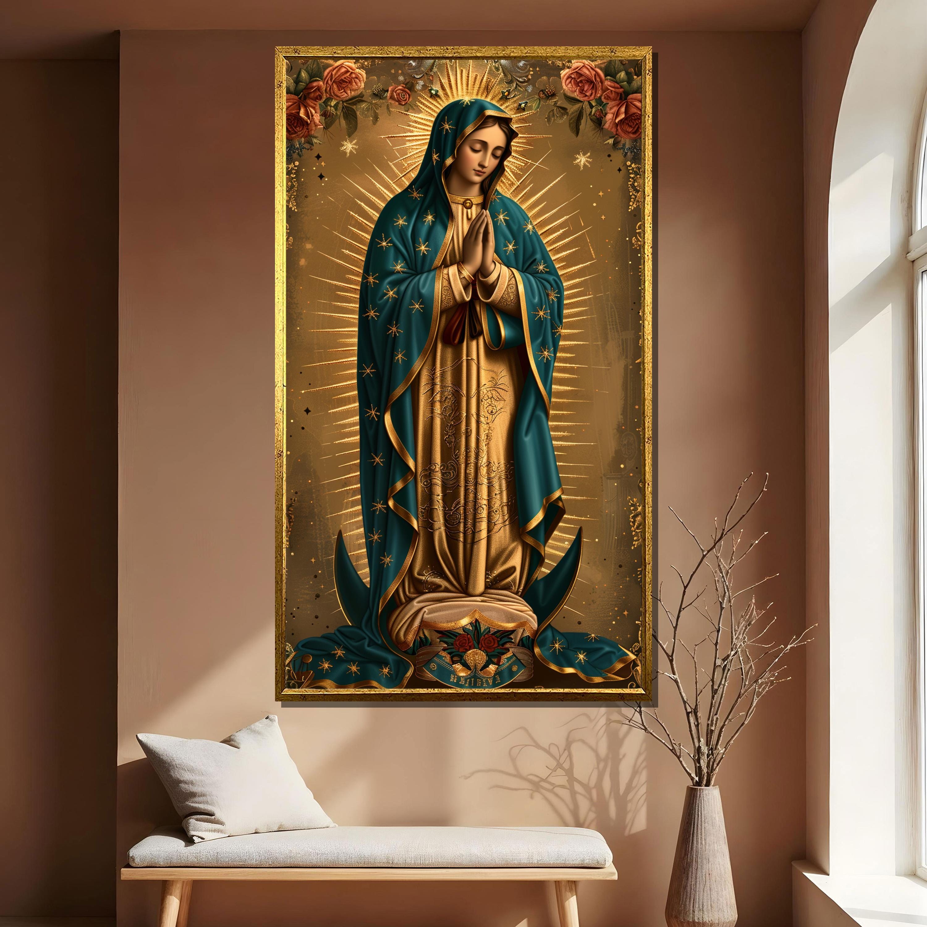 Our Lady of Guadalupe Canvas Painting – Gold Sacred Virgin Wall Art ...
