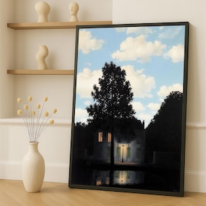 O Império das Luzes de René Magritte – tela surreal de noite e dia com casa e árvore, pronta para pendurar, ideia mágica para presente
