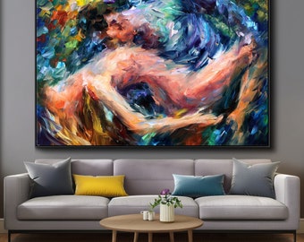 Sea of Emotion Canvas Painting - Sensual Naked Couple Painting, Romantic Wall Art for Valentine's Gift, Bedroom Decor, Lovers Art