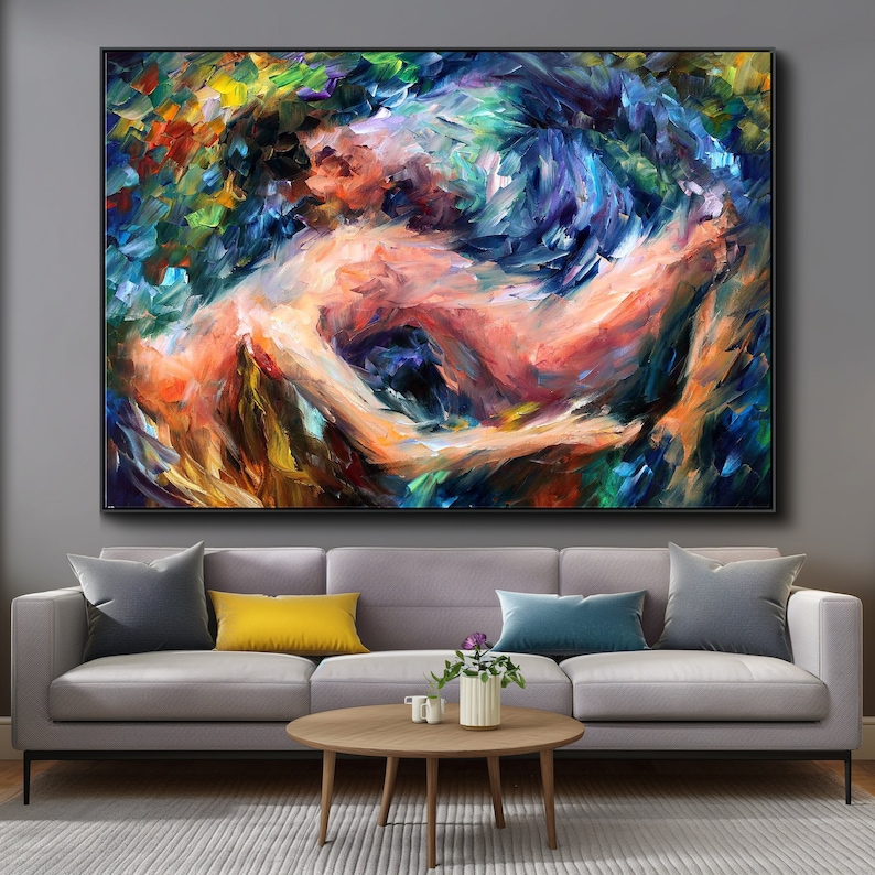 Sea of Emotion Leinwand Gemälde Sinnliche nackte Paar Gemälde, romantische Wandkunst für Valentinstag Geschenk, Schlafzimmer Dekor, Liebhaber Kunst Bild 1