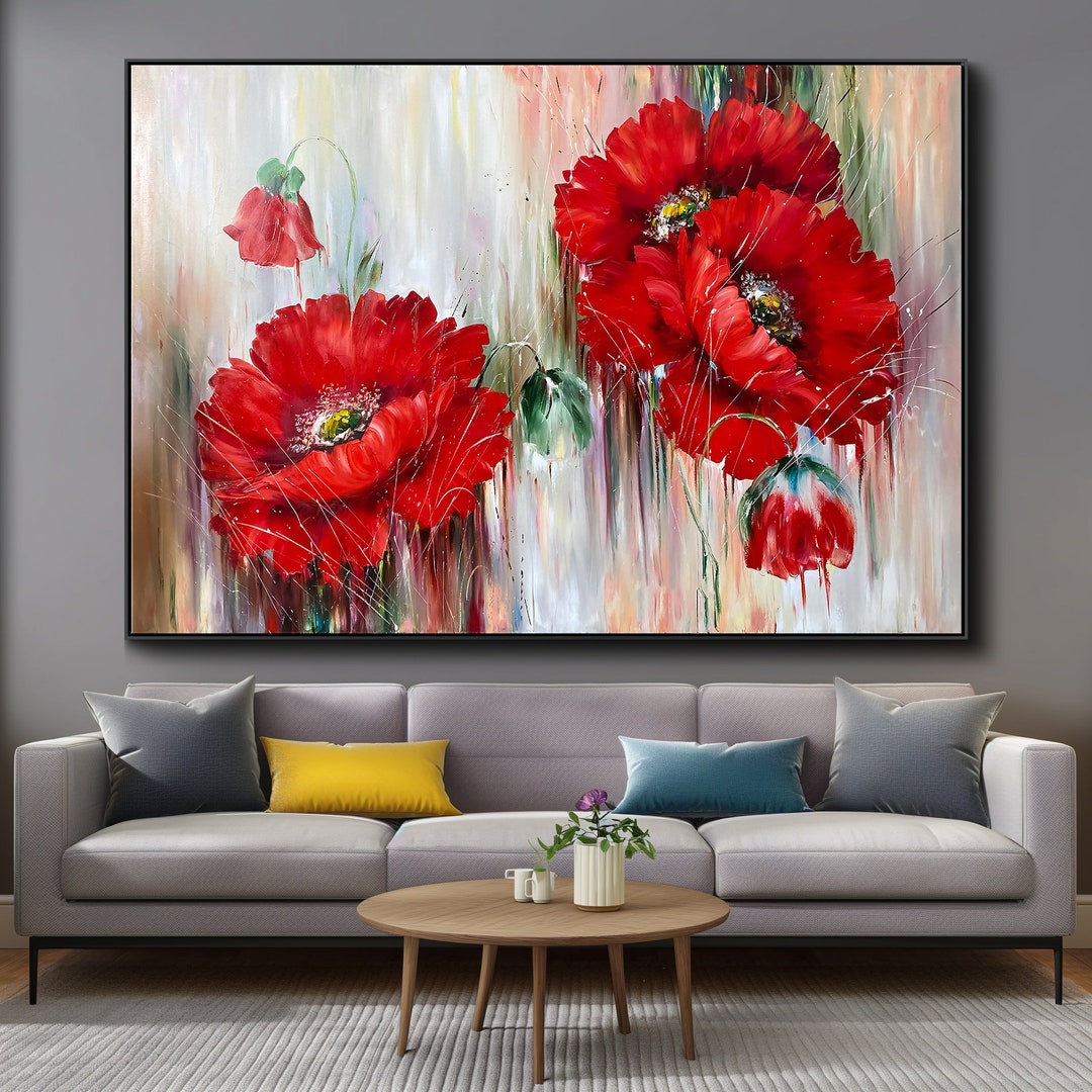 Red Poppies Canvas Painting - Elegant Floral Wall Decor for Living Room ...