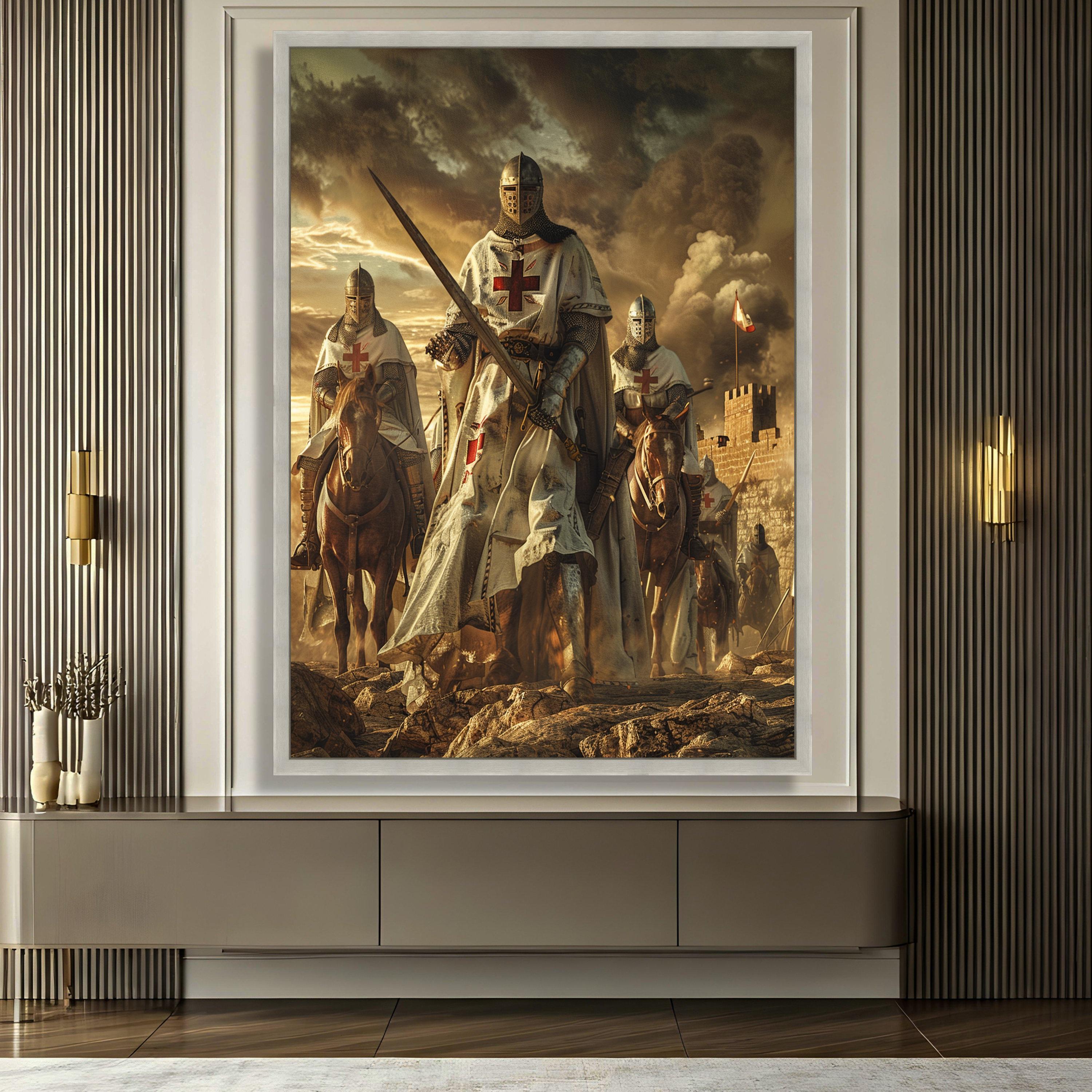Medieval Knights Templar Canvas Wall Art, Crusader Warrior Canvas ...