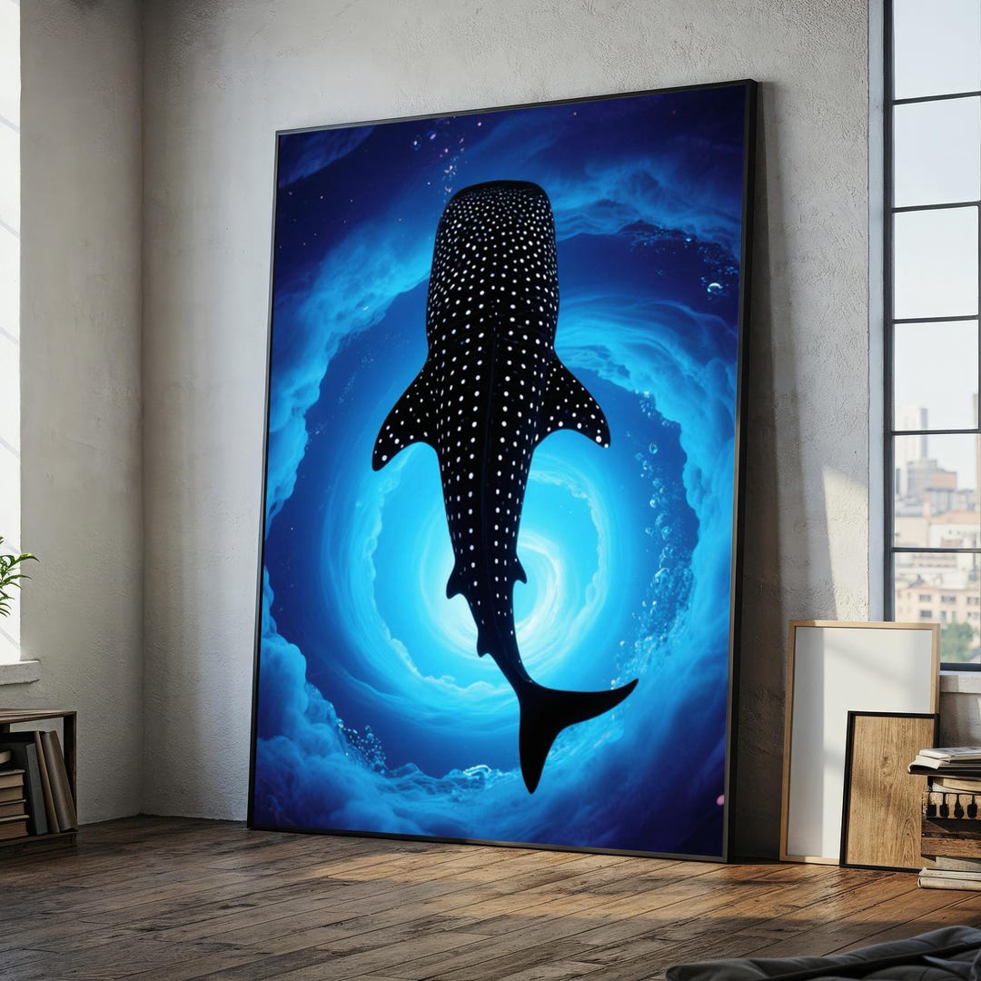 Whale Shark Canvas Wall Art, Large Ocean Sea Life Painting Print, Blue ...