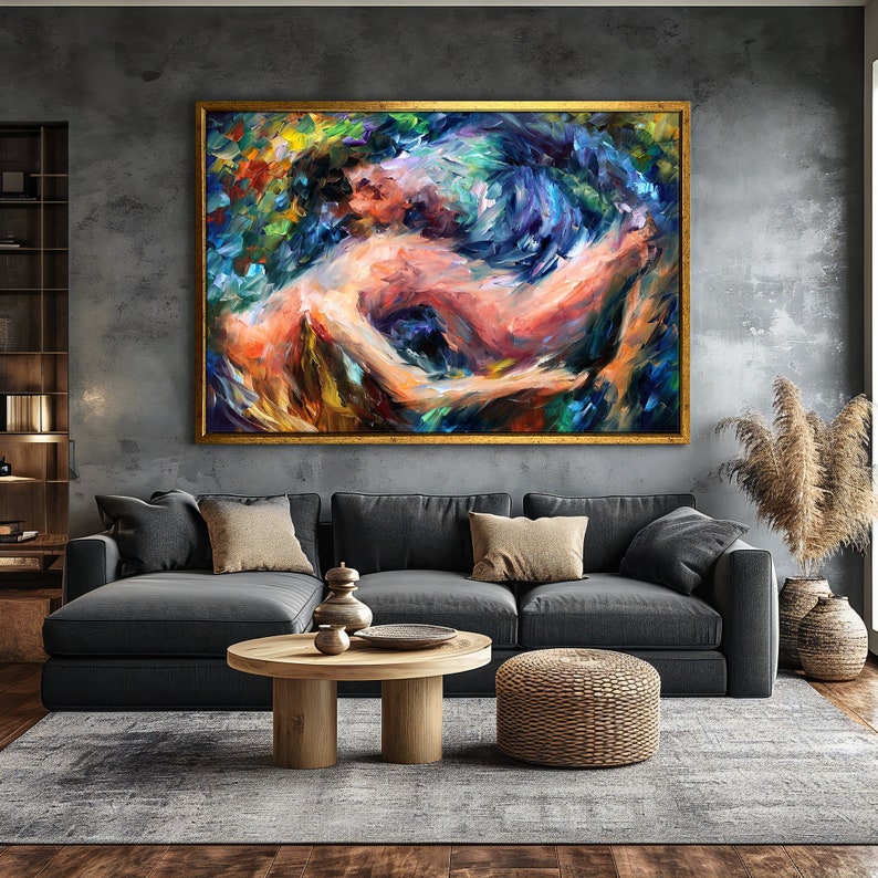 Sea of Emotion Leinwand Gemälde Sinnliche nackte Paar Gemälde, romantische Wandkunst für Valentinstag Geschenk, Schlafzimmer Dekor, Liebhaber Kunst Bild 3