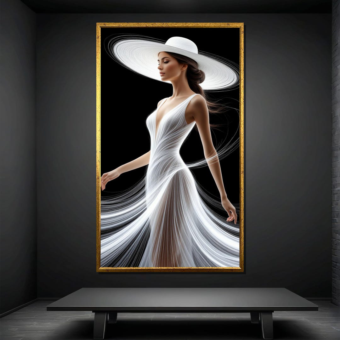Modern Woman Canvas Painting in Flowing White Dress | Minimalist ...