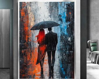 thumbnail image 2 of London Couple With Umbrella Framed Canvas Print - Romantic Wall Art, Ready To Hang 2 of 4