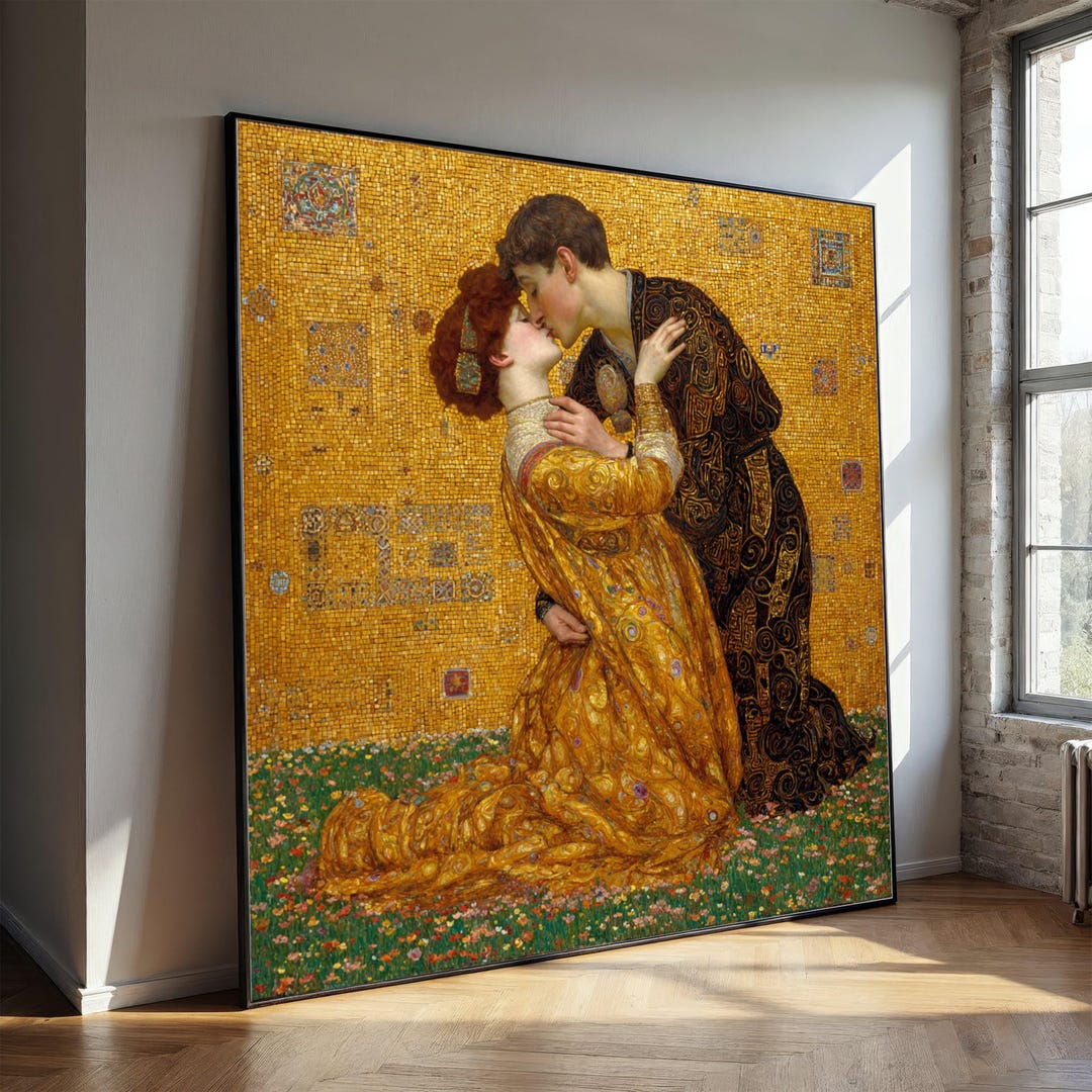 Gustav Klimt the Kiss Canvas, Romantic Couple Wall Art, Gold Patterned ...