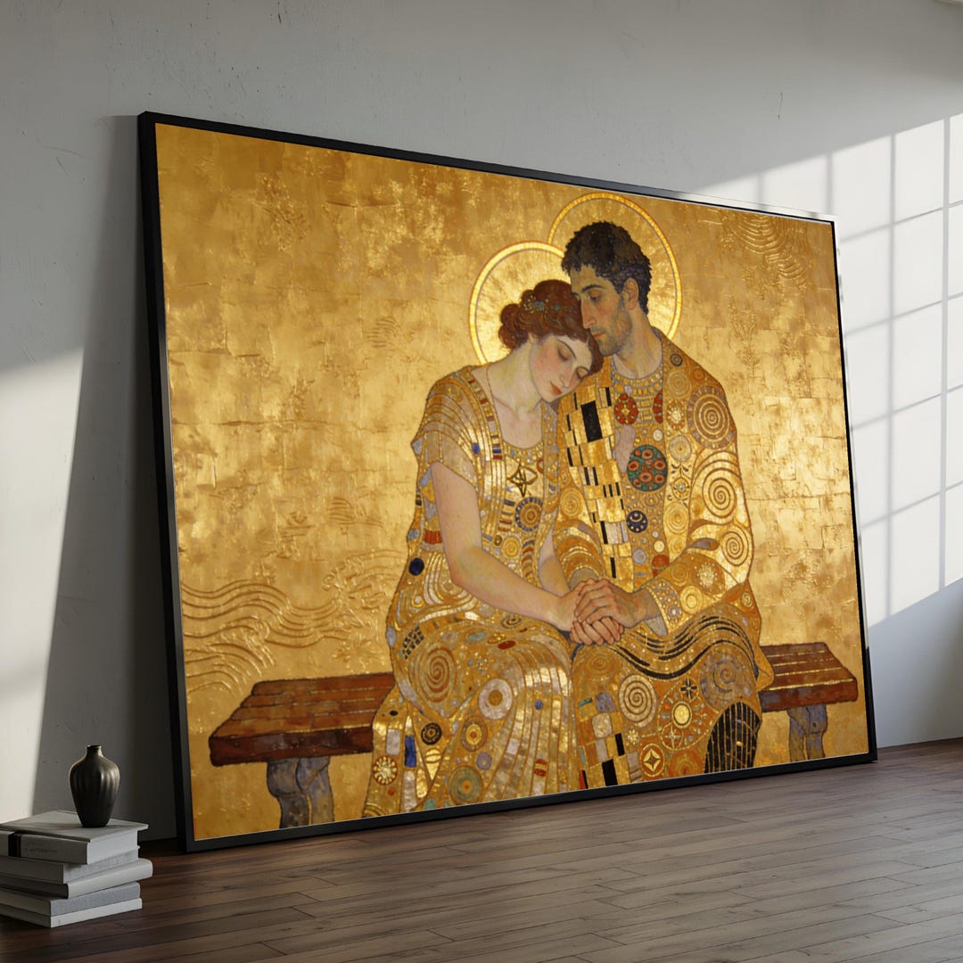 Gustav Klimt the Lovers Gold Canvas, Romantic Couple Wall Art, Art ...