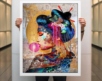 Vibrant Geisha Pop Art With Graffiti – Bold Street Art