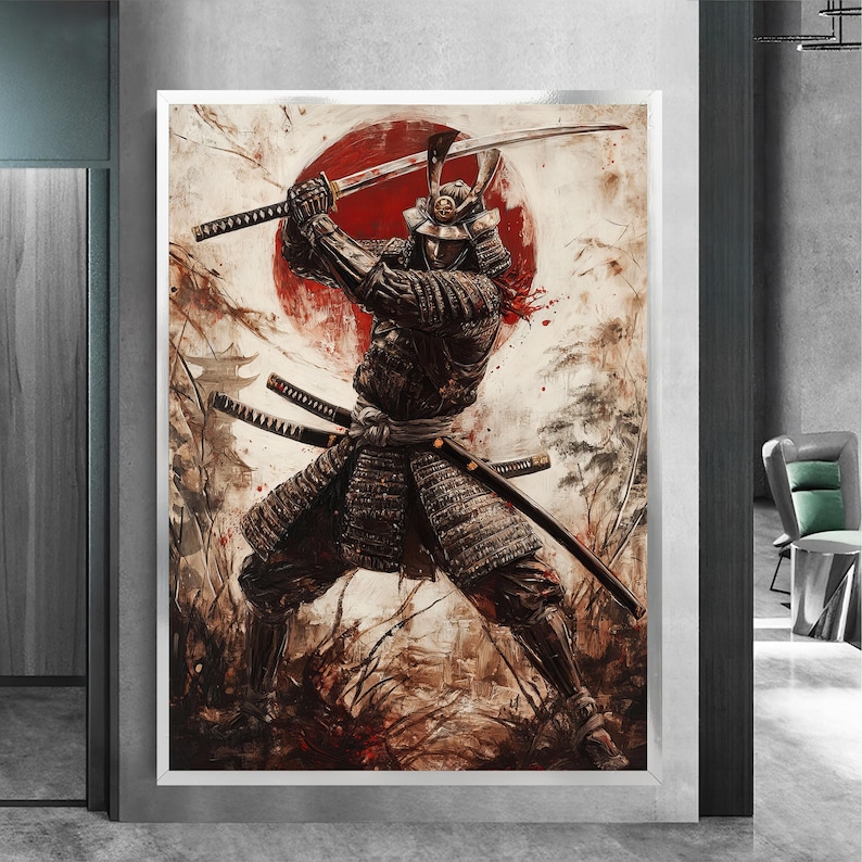Epic Japanese Samurai Canvas Painting | Feudal Warrior Wall Art ...