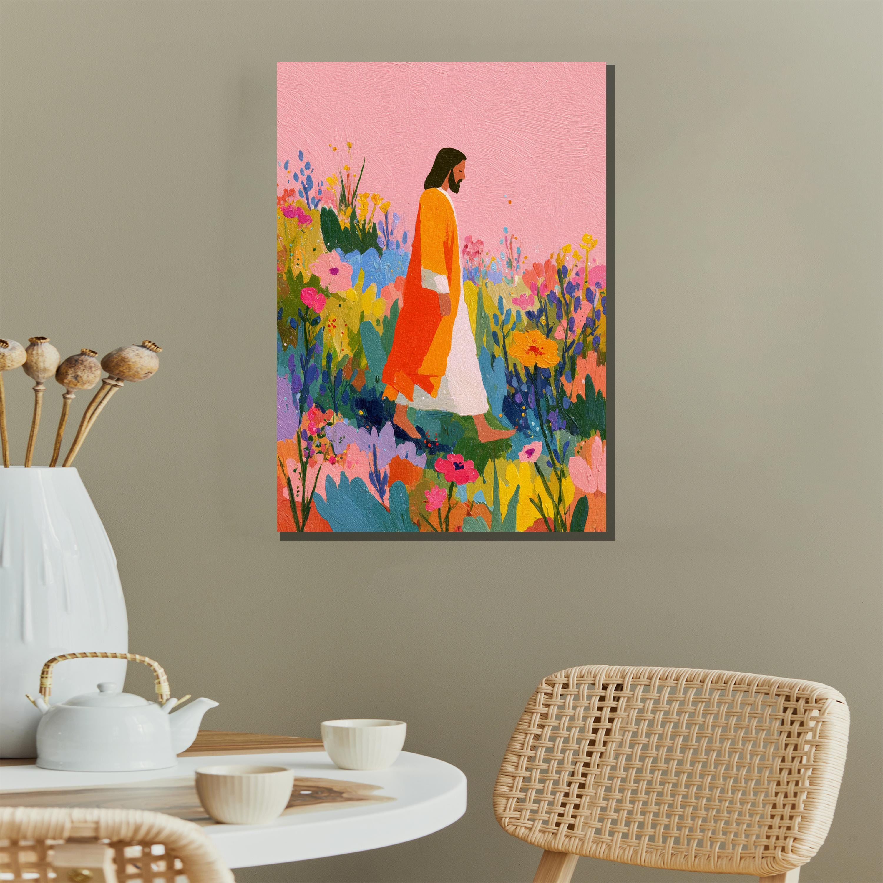 Colorful Jesus Canvas Painting for Living Room – Ready to Hang Modern ...