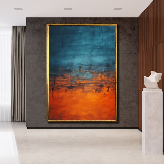 Mark Rothko Orange and Blue Canvas Painting, Abstract Wall Art