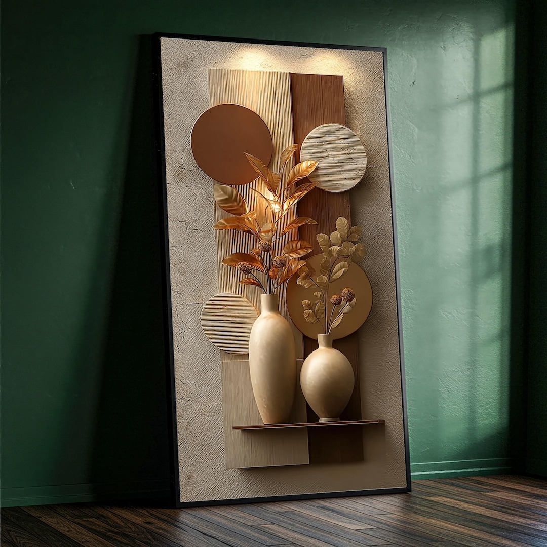 Elegant Neutral Vases Canvas Wall Art, Abstract Botanical Still Life ...